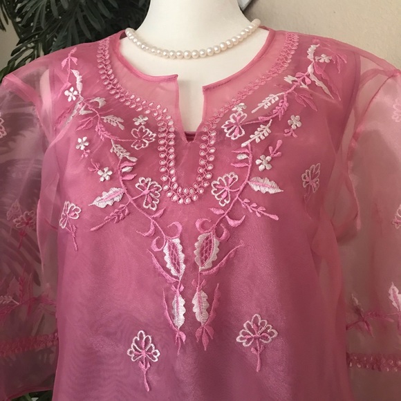 Blush Pink Kimona Blouse or Ladies Barong Tagalog with beautiful embroidery - Picture 4 of 16